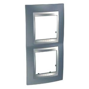 Schneider Unica Top Gris Métal liseré Alu plaque de finition 2 postes 2x2 mod. vert.71mm