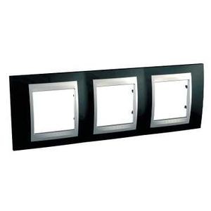 Schneider Unica Top Noir Rhodium liseré Alu plaque de finition 3 postes 3x2 mod.hor.71mm