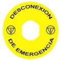 Harmony étiquette circulaire Ø90mm jaune logo EN13850 DESCONEXION DE EMERGENCIA