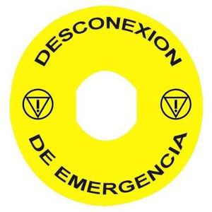 Harmony étiquette circulaire Ø60mm jaune logo EN13850 DESCONEXION DE EMERGENCIA