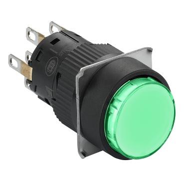 Harmony bouton lumineux vert diamètre 16 à impulsion affleurant 12 V 2OF