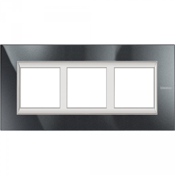 Bticino - plaque rectangulaire axolute aluminium monochrome 2+2+2 modules vertical pour rénovation entraxe 57mm - anthracite