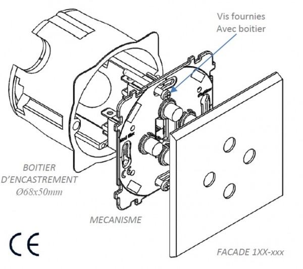 Mécanisme Noir double horizontale 2 va et vient + 4 poussoirs (072-332G)