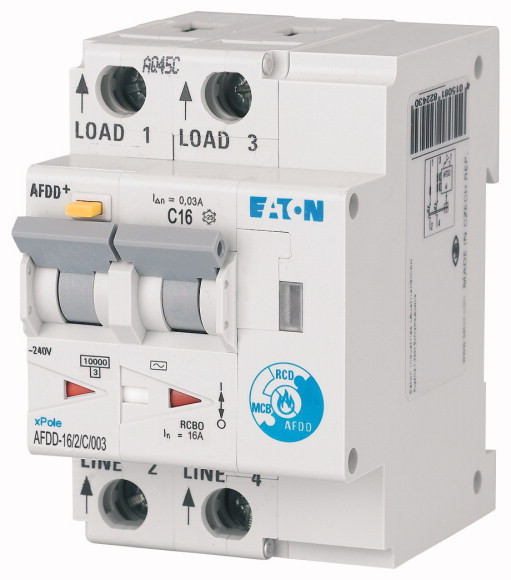 Disj. diff. et de dét d'arc élec., 2 poles, 16a, courbe c, 30ma, type ac (AFDD-16/2/C/003)