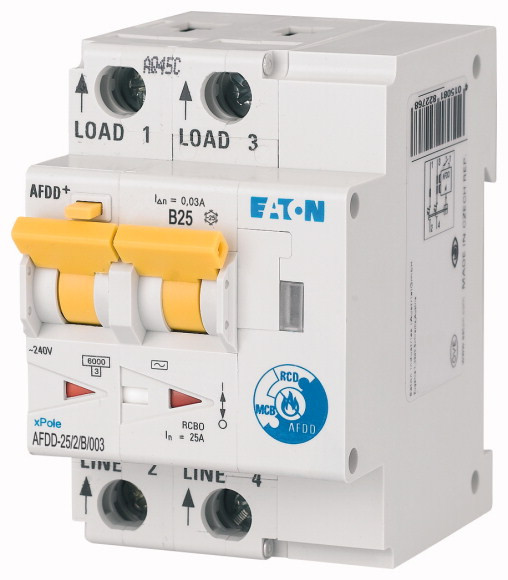Disj. diff. et de dét d'arc élec., 2 poles, 25a, courbe b, 30ma, type ac (AFDD-25/2/B/003)