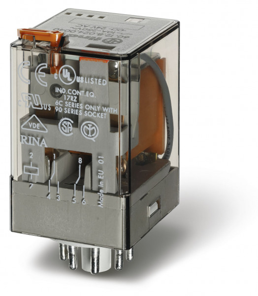 Relais industriel octal 2rt 10a 24v dc, bouton test et indica méca, agcdo (601290242040)