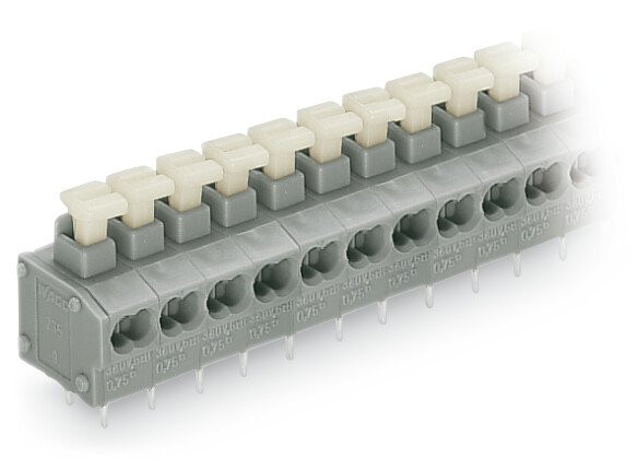 Borne pour circuits imprimés 2 cond. bouton-poussoir 0.75mm² pas 5/5.08mm 10 pôl