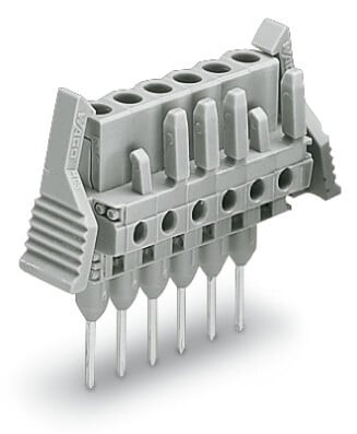 Female connector for rail-mount terminal 0.6 x 1 mm pins droit, gris