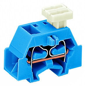 Borne modulaire 4c / 2,5 mm² / bleu / bride de fixation / poussoir sur 1 coté