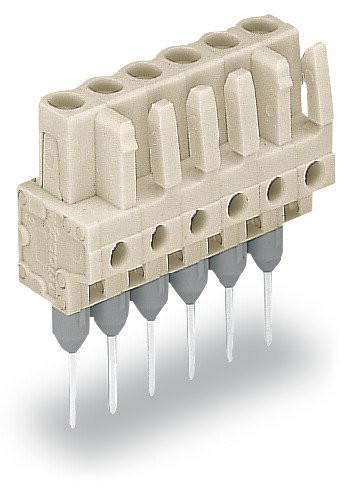 Female connector for rail-mount terminal 0.6 x 1 mm pins droit, gris clair