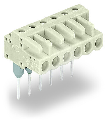 Female connector for rail-mount terminal 0.6 x 1 mm pins coudé, gris clair