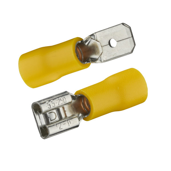 Clips male et femelle isole 6.3x0.8 mm jaune sachet de 20 (10m+10f)