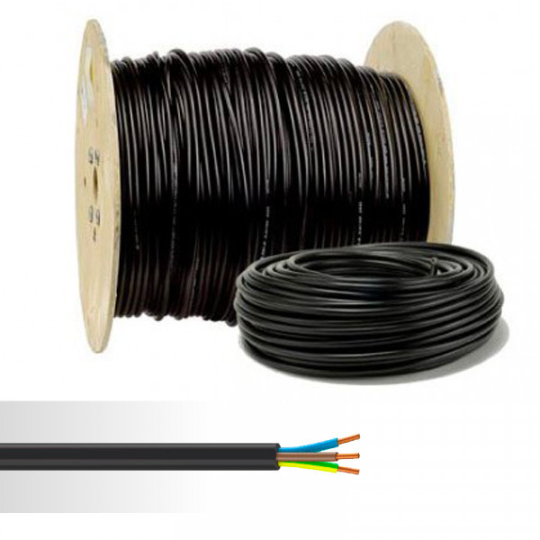 Chute de  10m de Câble électrique rigide U-1000 R2V 3G6mm² noir 
