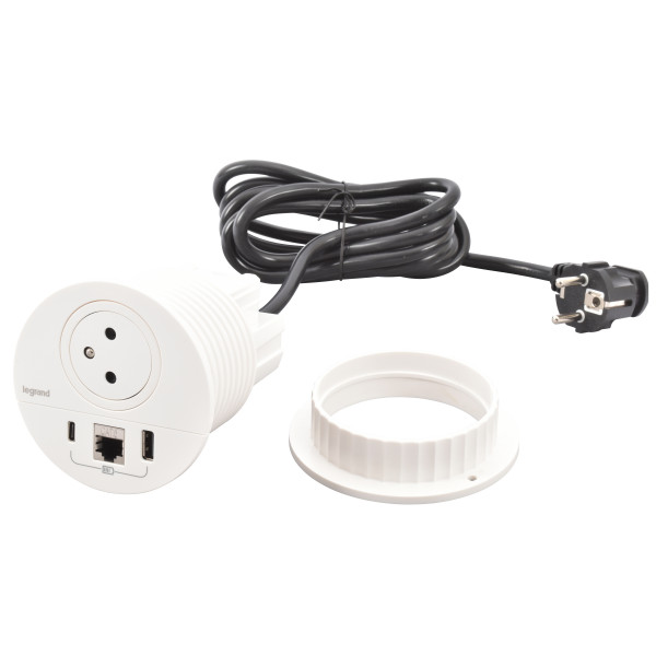 Disq80 incara 2p+t + usb a+c + rj45 + cordon fiche 2p+t - blanc