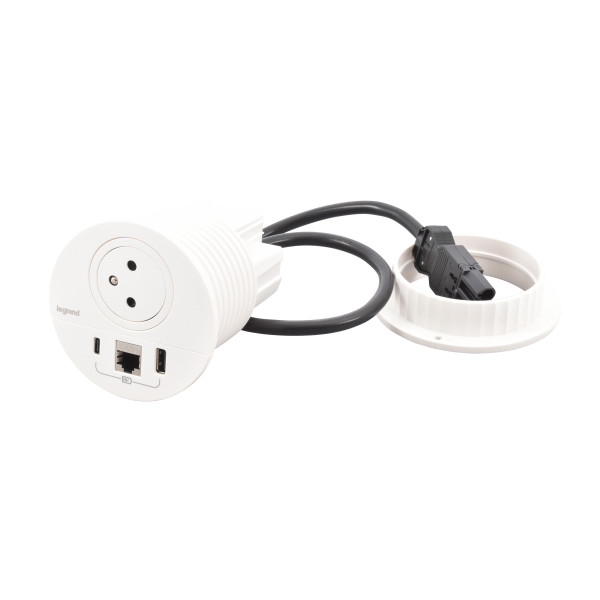 Disq80 incara 2p+t + usb a+c + rj45 + cordon connecteur wieland - blanc