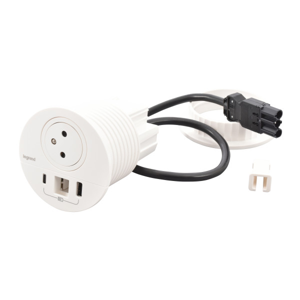 Disq80 incara 2p+t + usb a+c + sortie câble + cordon connecteur wieland - blanc