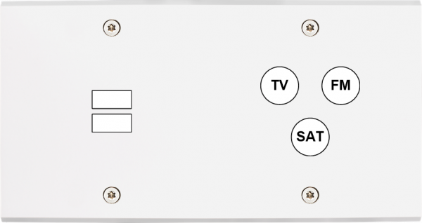 Façade confidence laiton blanc mat double horizontale ouverture pour chargeur double usb 1 tv-fm-sat à vis