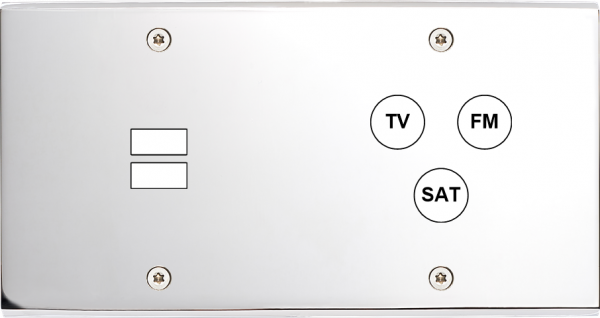 Façade confidence laiton chrome double horizontale ouverture pour chargeur double usb 1 tv-fm-sat à vis