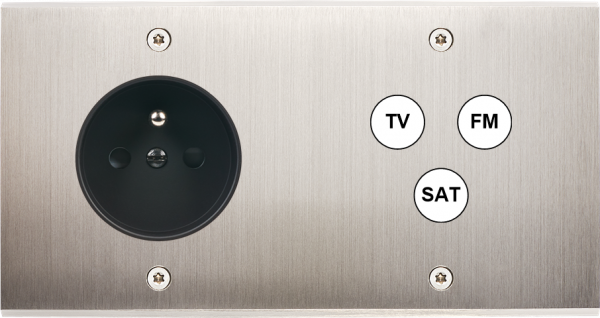 Façade Confidence Laiton  Nickel Satiné double horizontale PC TV-FM-SAT à vis (265-418)