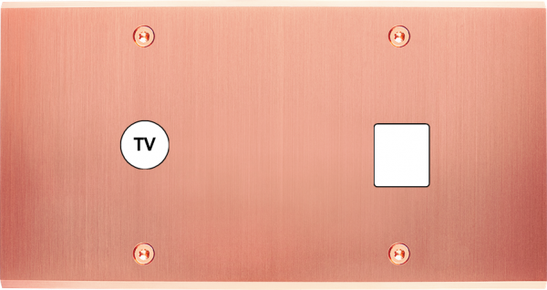 Façade confidence laiton cuivre satiné double horizontale prise tv 1 média à vis