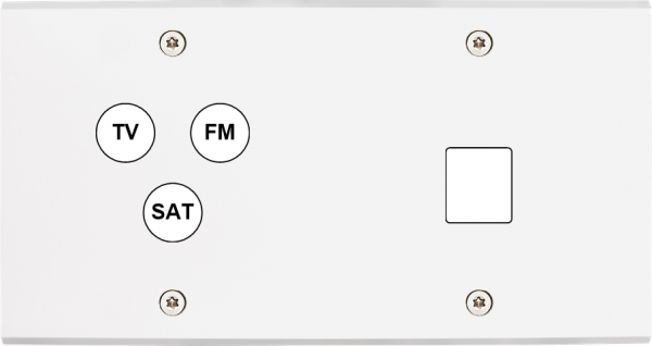 Façade confidence laiton blanc mat double horizontale 1 tv-fm-sat 1 média vis