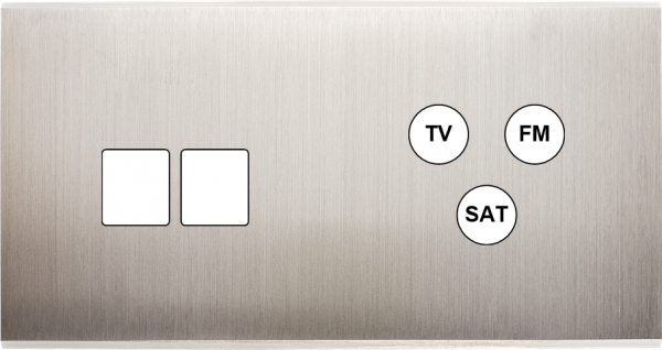 Façade Confidence Laiton  Nickel Satiné double horizontale 2 MEDIA TV-FM-SAT sans vis (270-418M)