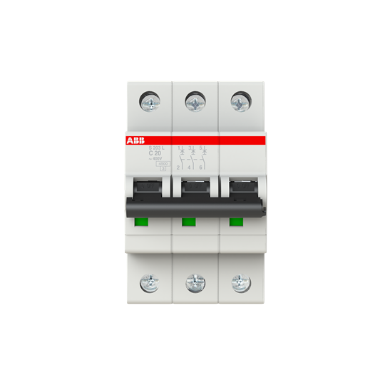 Disjoncteur s203l 3p 20a courbe c raccordement à vis - 6ka (3modules)