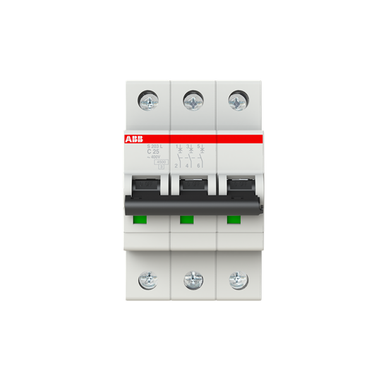 Disjoncteur s203l 3p 25a courbe c raccordement à vis - 6ka (3modules)