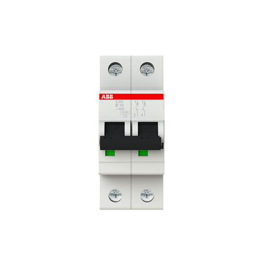 Disjoncteur s202 2p 10a courbe b raccordement à vis - 10ka (2modules)