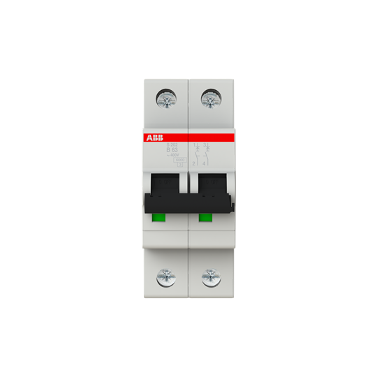 Disjoncteur s202 2p 63a courbe b raccordement à vis - 10ka (2modules)