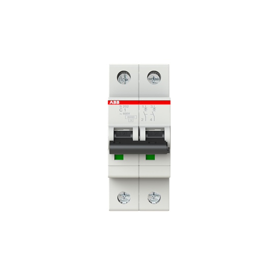 Disjoncteur s202 2p 1a courbe c raccordement à vis - 10ka (2modules)