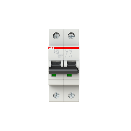 Disjoncteur s202 2p 1.6a courbe c raccordement a vis - 10ka (2modules)