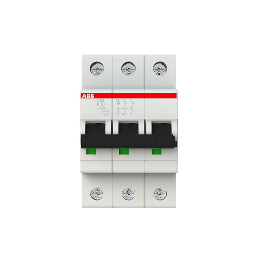 Disjoncteur s203 3p 10a courbe b raccordement à vis - 10ka (3modules)