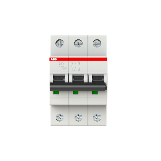 Disjoncteur s203 3p 0.5a courbe c raccordement à vis - 10ka (3modules)