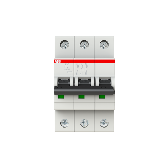 Disjoncteur s203 3p 2a courbe d raccordement à vis - 10ka (3modules)