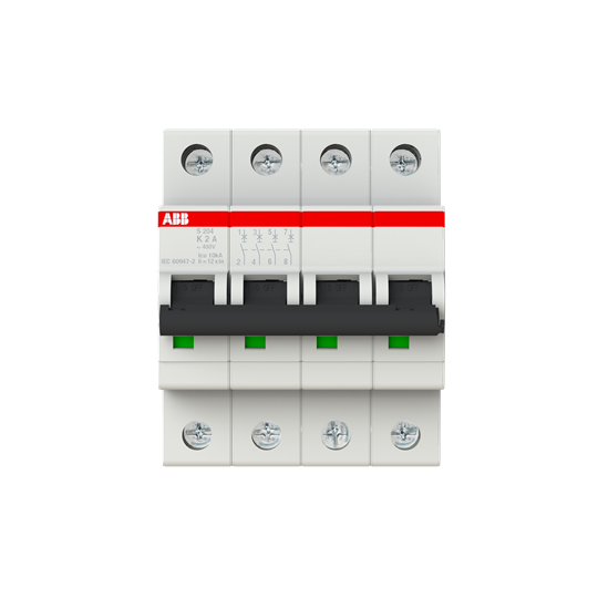 Disjoncteur s204 4p 2a courbe k raccordement à vis - 10ka (4modules)