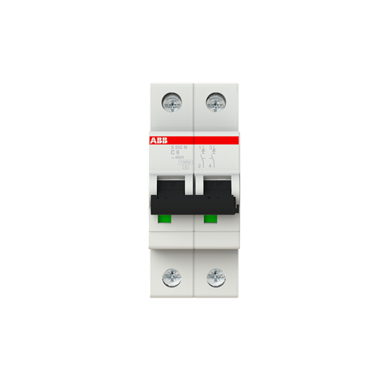 Disjoncteur s202m 2p 6a courbe c raccordement à vis - 15ka (2modules)