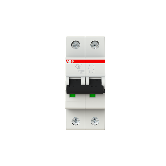 Disjoncteur s202m 2p 20a courbe c raccordement à vis - 15ka (2modules)