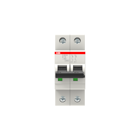 Disjoncteur s202m 2p- 13a -courbe d - 10,000a/15ka (2modules)