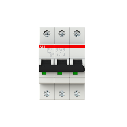 Disjoncteur s203m 3p 16a courbe b raccordement à vis - 15ka (3modules)