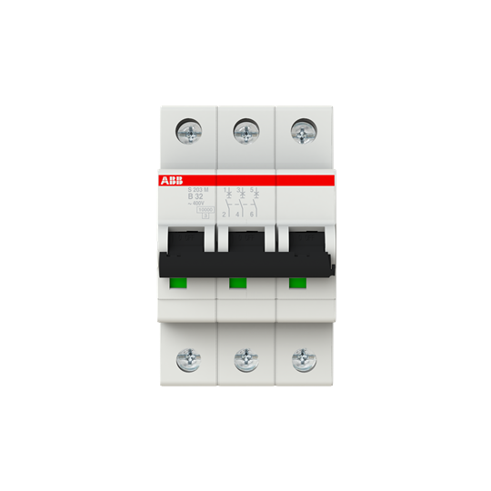 Disjoncteur s203m 3p 32a courbe b raccordement à vis - 15ka (3modules)