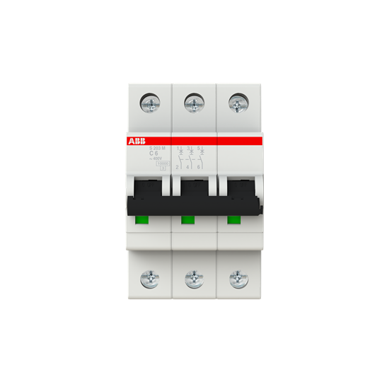 Disjoncteur s203m 3p 6a courbe c raccordement à vis - 15ka (3modules)