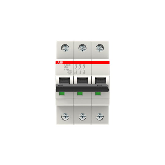 Disjoncteur s203m 3p- 8a -courbe c - 10,000a/15ka (3modules)