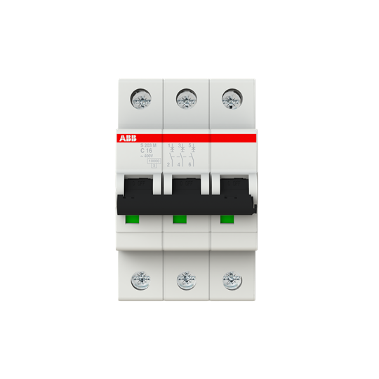 Disjoncteur s203m 3p 16a courbe c raccordement à vis - 15ka (3modules)