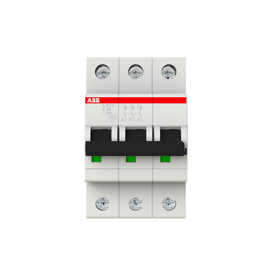 Disjoncteur s203m 3p 20a courbe c raccordement à vis - 15ka (3modules)