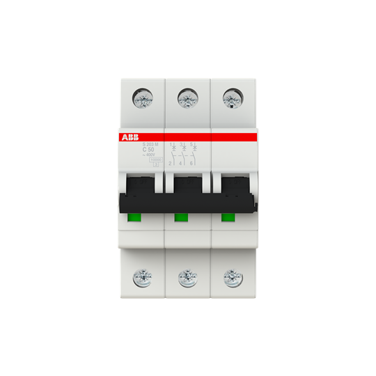 Disjoncteur s203m 3p 50a courbe c raccordement à vis - 15ka (3modules)