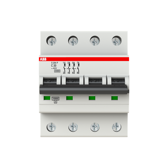 Disjoncteur s204p 4p 20a courbe c raccordement à vis - 25ka (4modules)