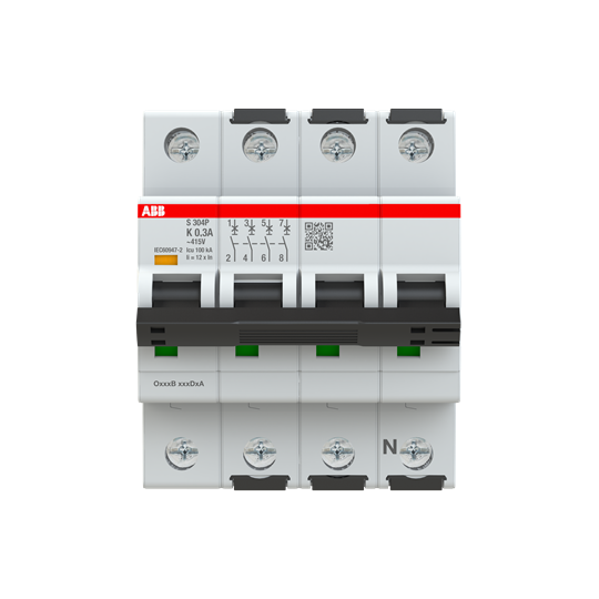 S300p-disjoncteur 4p-0.3a-courbe k-pdc 25000a-230/400vac 100ka-4 modules