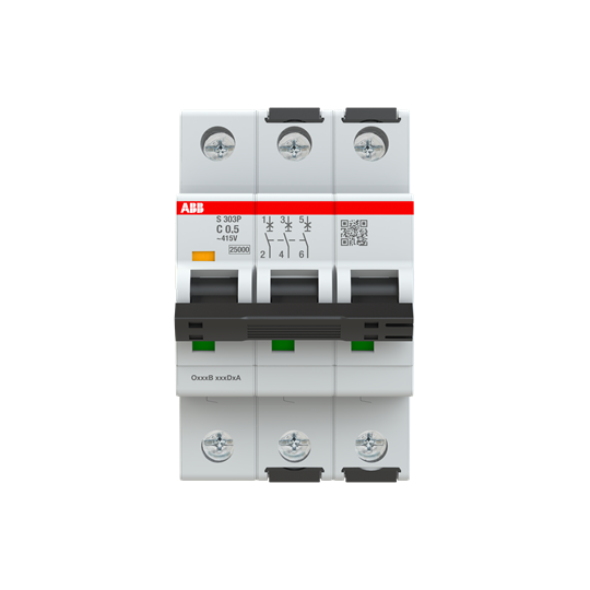 S300p-disjoncteur 3p-0.5a-courbe c-pdc 25000a-230/400vac 100ka-3 modules