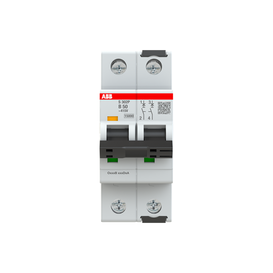 S300p-disjoncteur 2p-50a-courbe b-pdc 15000a-400vac 25ka-230vac 40ka-2 modules